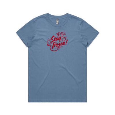 'Stay Fierce' Maple Tee – Carolina Blue / Red Thumbnail