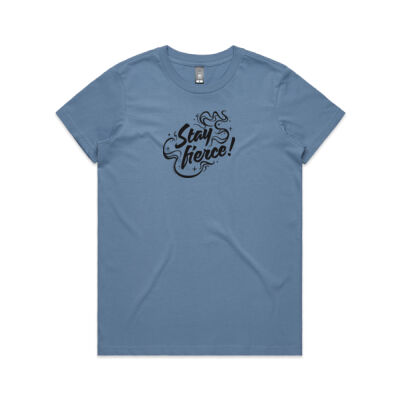 'Stay Fierce' Maple Tee – Carolina Blue / Black Thumbnail