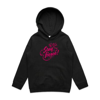 'Stay Fierce' Youth Hoodie – Black / Hot Pink Thumbnail