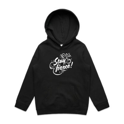 'Stay Fierce' Youth Hoodie – Black / White Thumbnail